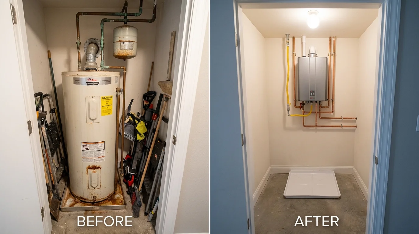 Tank water heater versus wall-mounted tankless unit comparison for Leakey, TX homeowners