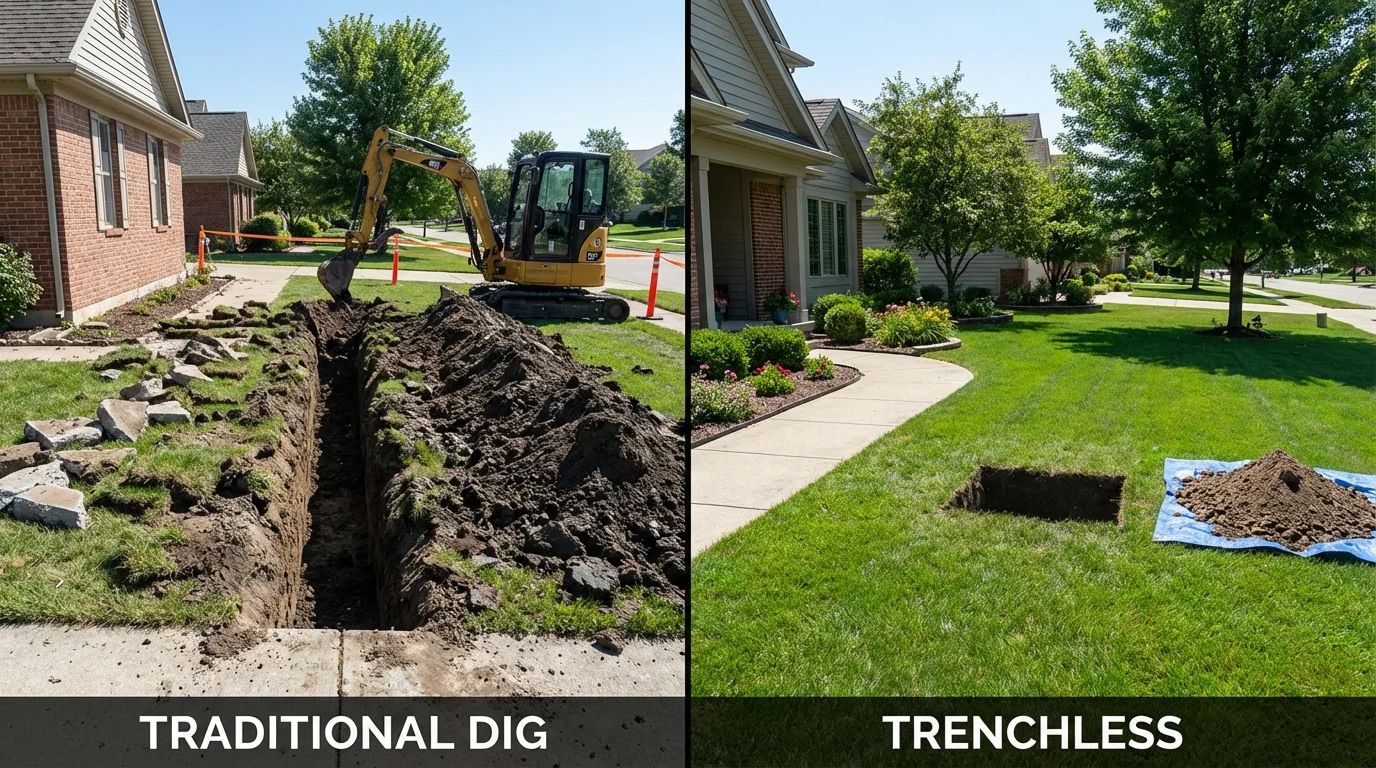 Trenchless sewer repair with minimal yard damage versus traditional excavation in Leakey, TX